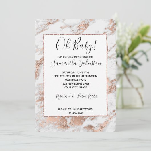 Pretty Roze Goud Witte Glitzy Marmer Kaart (Staand voorkant)