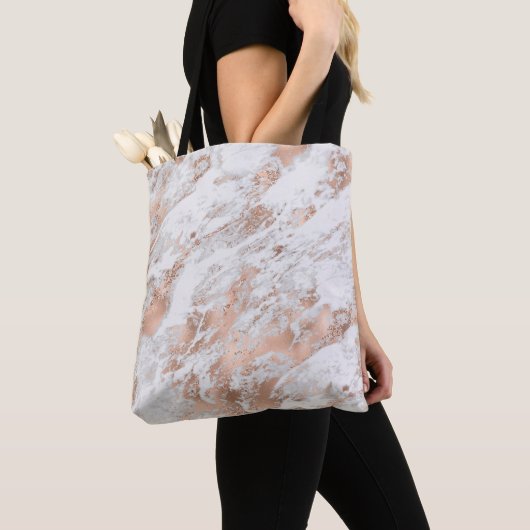 Pretty Roze Goud Witte Glitzy Marmer Tote Bag (Dichtbij)