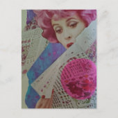 Pretty Roze Haar Retro Dame Mixed Media Collage Briefkaart (Voorkant)