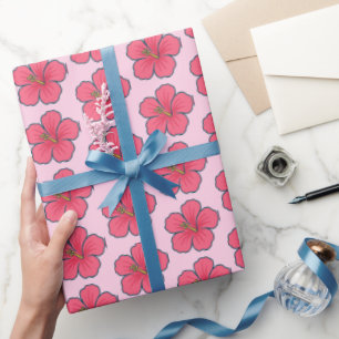 Pretty Roze Hibiscus Tropische Sfeer  Cadeaupapier