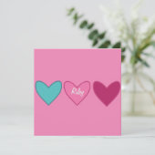 Pretty Roze kaart + 3 Hartjes Valentijnsdag kaart (Staand voorkant)