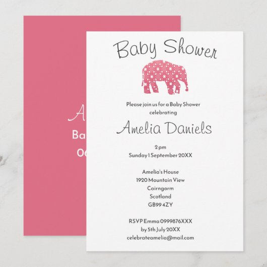 Pretty Roze Olifant Baby Shower Kaart (Voorkant / Achterkant)