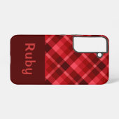 Pretty Ruby Red Plaid Monogram Telefoonhoes Samsung Galaxy Hoesje (Achterkant horizontaal)
