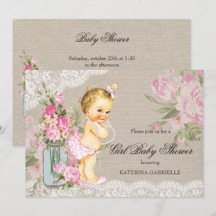 Pretty Shabby Kant Bloem Meisje Baby Shower Blond Kaart