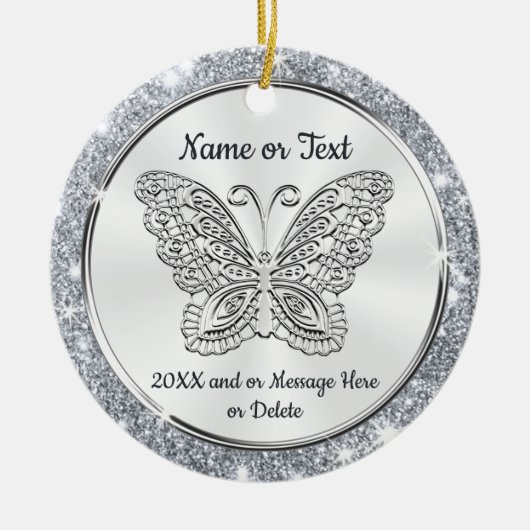 Pretty Silver, Butterfly Christmas Tree Ornaments Keramisch Ornament (Voorkant)