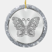Pretty Silver, Butterfly Christmas Tree Ornaments Keramisch Ornament (Achterkant)