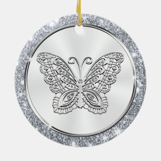 Pretty Silver, Butterfly Christmas Tree Ornaments Keramisch Ornament (Achterkant)