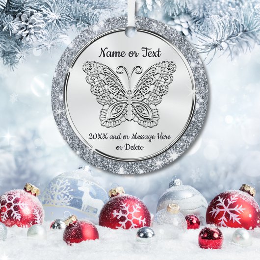 Pretty Silver, Butterfly Christmas Tree Ornaments Keramisch Ornament