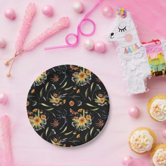 Pretty Spooky: Halloween Flowers, Spiders and Moth Papieren Bordje (Feest)