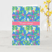 Pretty Spring Blossoms on Blue 70th Birthday Kaart (Gele Bloem)
