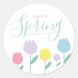 Pretty Spring Tulips Pastel Floral Birthday Party Ronde Sticker