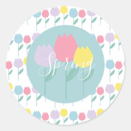 Pretty Spring Tulips Pastel Floral Birthday Party Ronde Sticker