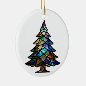 Pretty Stained Glass Pine Tree Family Photo Keramisch Ornament (Rechts)