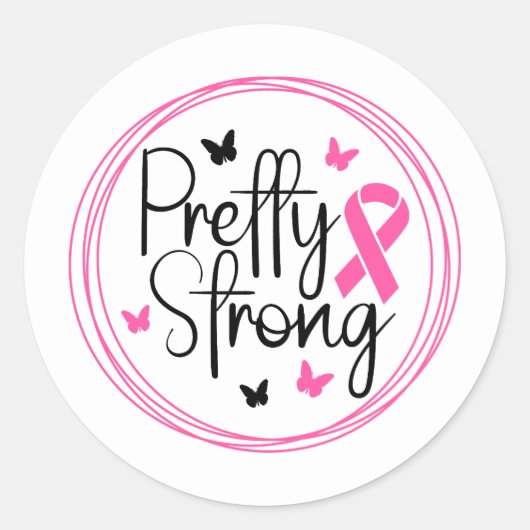 Pretty Strong Breast Cancer Awareness Ronde Sticker (Voorkant)