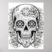 Pretty Sugar Skull Image Black + White Art on Wall Poster (Voorkant)