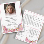 Pretty Summer Pink Peony Memorial Service Funeral Programmakaart