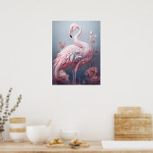 Pretty Surreal Abstract Roze Flamingo op Grijs Poster (Keuken)