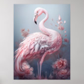 Pretty Surreal Abstract Roze Flamingo op Grijs Poster (Voorkant)