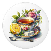 Pretty teacup of Tea with Lemon Keramische Knop (Voorkant)