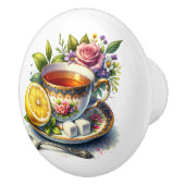 Pretty teacup of Tea with Lemon  Keramische Knop (Rechts)