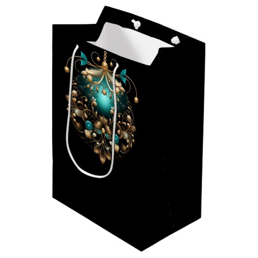 PRETTY TEAL AND GOLD CHRISTMAS ORNAMENTS MEDIUM CADEAUZAKJE (Voorkant Gekanteld)