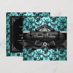 Pretty Tiara & Bow Teal Sweet 16 Uitnodiging
