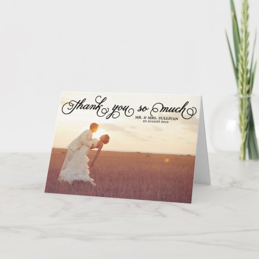 Pretty Typography Photo Wedding Thank You Card Bedankkaart (Voorkant)