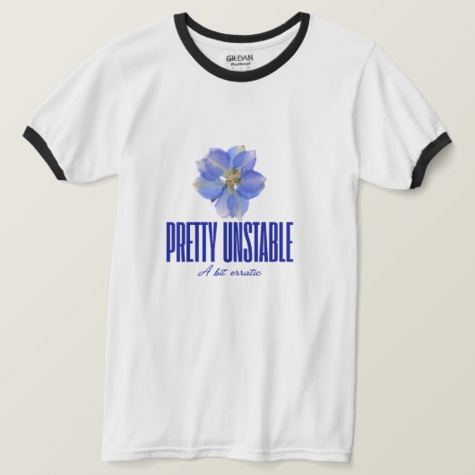 Pretty Unstable: Blauwe Bloem Statement T-shirt (Design voorkant)