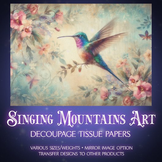 Pretty Vintage Florals & Hummingbird Decoupage Tissuepapier