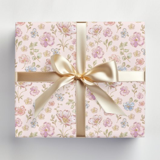Pretty Vintage Flowers Floral Pattern Cadeaupapier