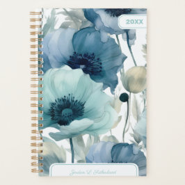 Pretty Watercolor Blue Floral Personalized Logo Planner