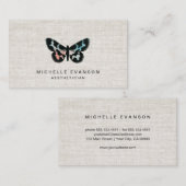 Pretty Watercolor Butterfly Logo Elegant Linen Visitekaartje (Voorkant / Achterkant)