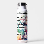 Pretty Watercolor Cactus Floral Black Stripes Waterfles (Voorkant)