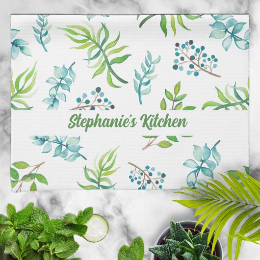 Pretty Watercolor Floral Garden Personalized Theedoek