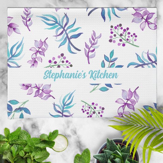 Pretty Watercolor Floral Garden Personalized Theedoek