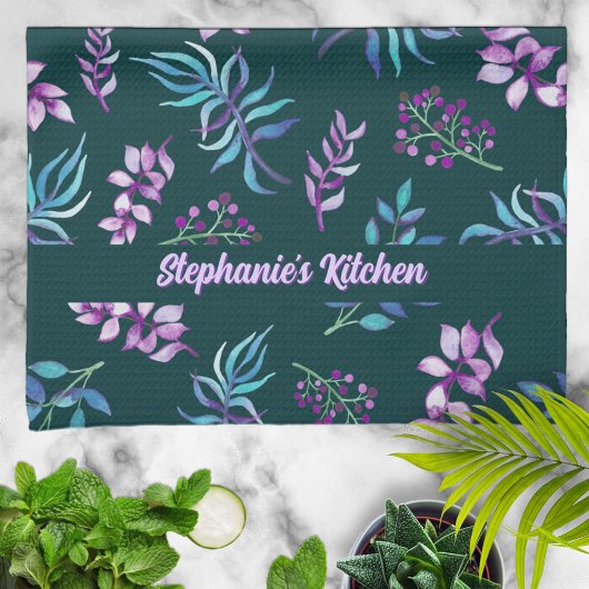 Pretty Watercolor Floral Garden Personalized Theedoek