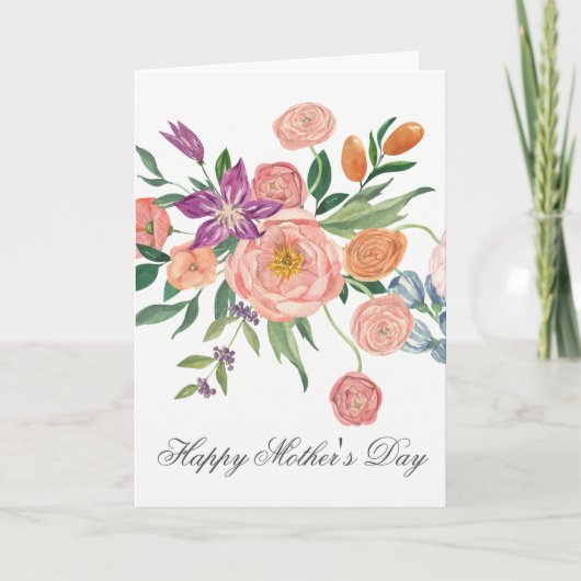 Pretty Watercolor Florals Mothers Day Card Kaart (Voorkant)