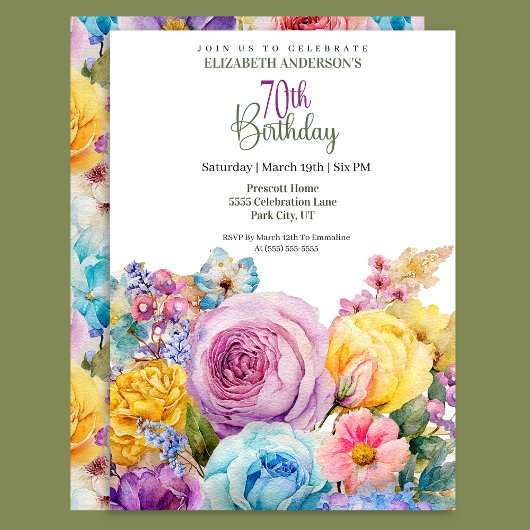 Pretty Watercolor Spring Floral 70th Birthday Kaart