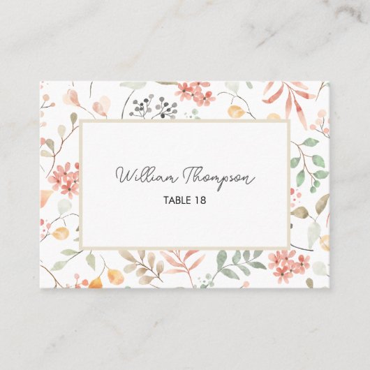 Pretty Watercolor Wildflower Baby Shower   Plaatskaartje (Voorkant)