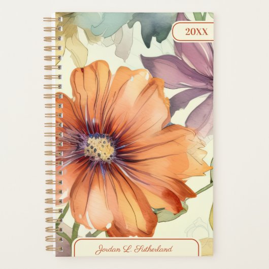 Pretty Watercolor Wildflower Personalized Logo Planner (Voorkant)