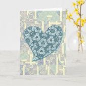 Pretty Whimsical Blauwe Hart Abstracte Kunst Valen Kaart (Gele Bloem)