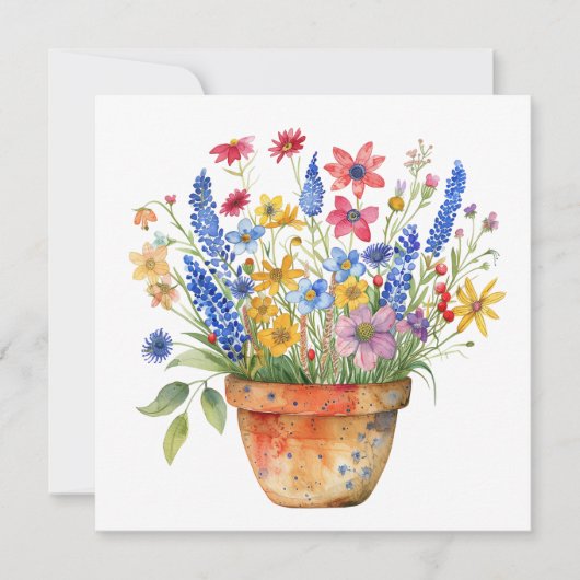 Pretty Whimsical Flowers in Pot Thinking of You  Kaart (Voorkant)
