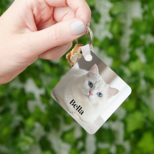 Pretty white cat with blue eyes custom photo sleutelhanger (Hand)