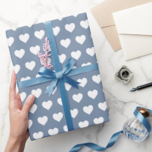 Pretty White Hearts Patroon Vintage Blauw Cadeaupapier