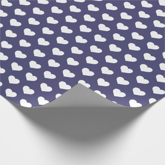 Pretty White Hearts Pattern Blauw Inpakpapier (Hoek)