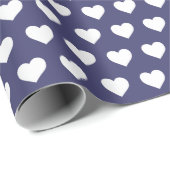 Pretty White Hearts Pattern Blauw Inpakpapier (Rol Hoek)