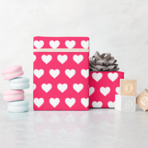 Pretty White Hearts Pattern Diva Roze Cadeaupapier
