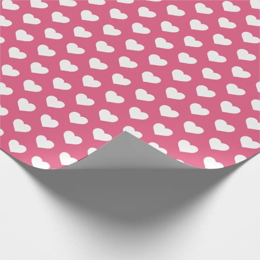 Pretty White Hearts Pattern Hot Pink Cadeaupapier (Hoek)