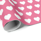 Pretty White Hearts Pattern Hot Pink Cadeaupapier (Rol Hoek)