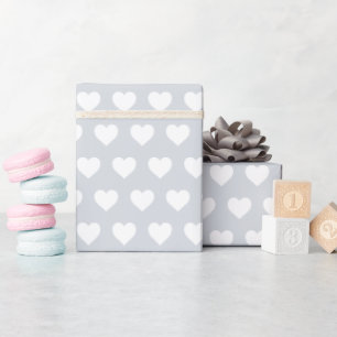 Pretty White Hearts Pattern Pastel Blauw  Cadeaupapier